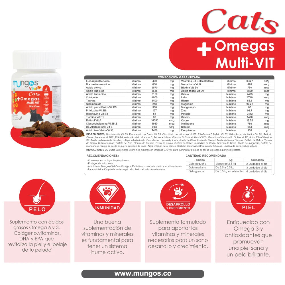 Omegas 3-6-9 para Gatos – Mungos Omega Multivit x 80 unidades Con colágeno